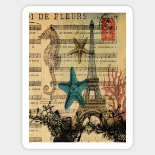 music notes ocean seashells vintage eiffel tower Sticker